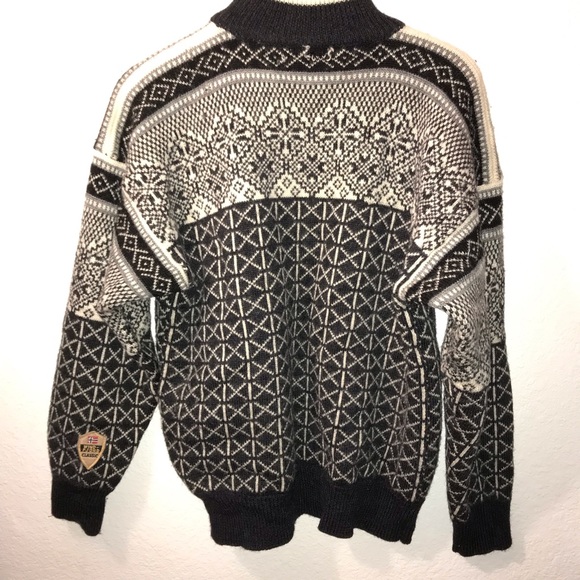 WINDFJORD SWEATER Black White 3/4 Zip 100% Pure New Wool size Large - Picture 4 of 16